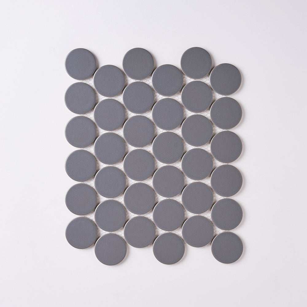 Simple Soft Gray Large Penny Round Ceramic Mosaic Matte Tilezz 