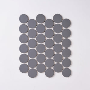 Simple Soft Gray Large Penny Round Ceramic Mosaic Matte Tilezz 