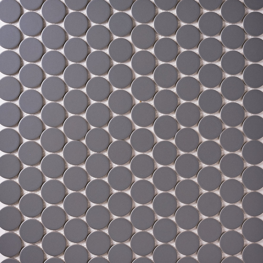 Simple Soft Gray Large Penny Round Ceramic Mosaic Matte Tilezz 
