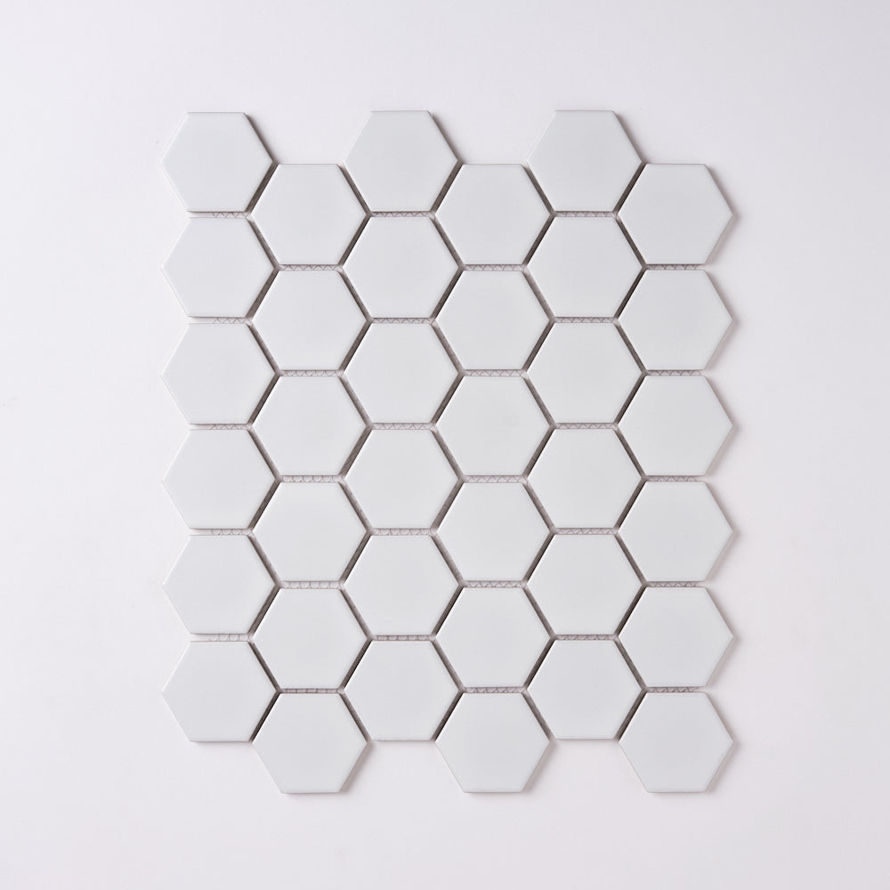 Simple White 2" Hexagon Ceramic Mosaic Matte Flooring Tilezz 