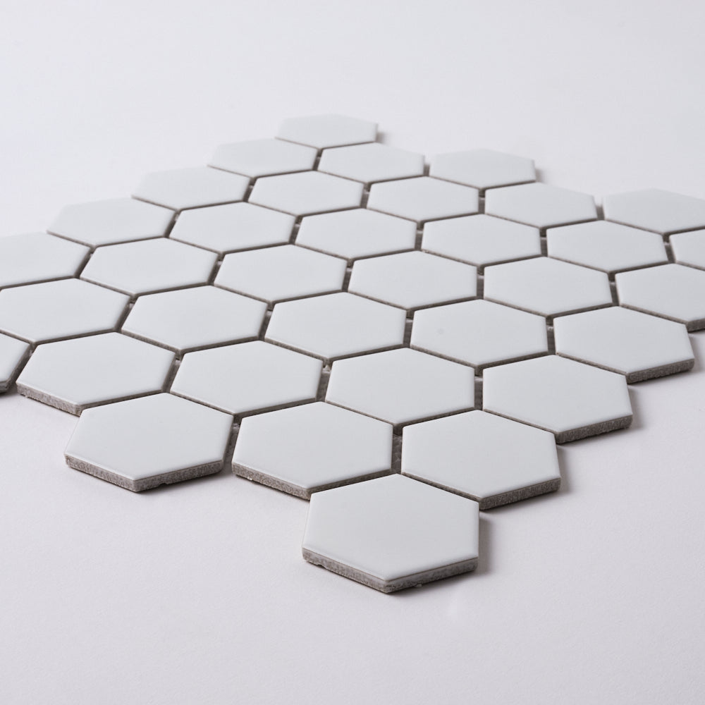 Simple White 2" Hexagon Ceramic Mosaic Matte Flooring Tilezz 