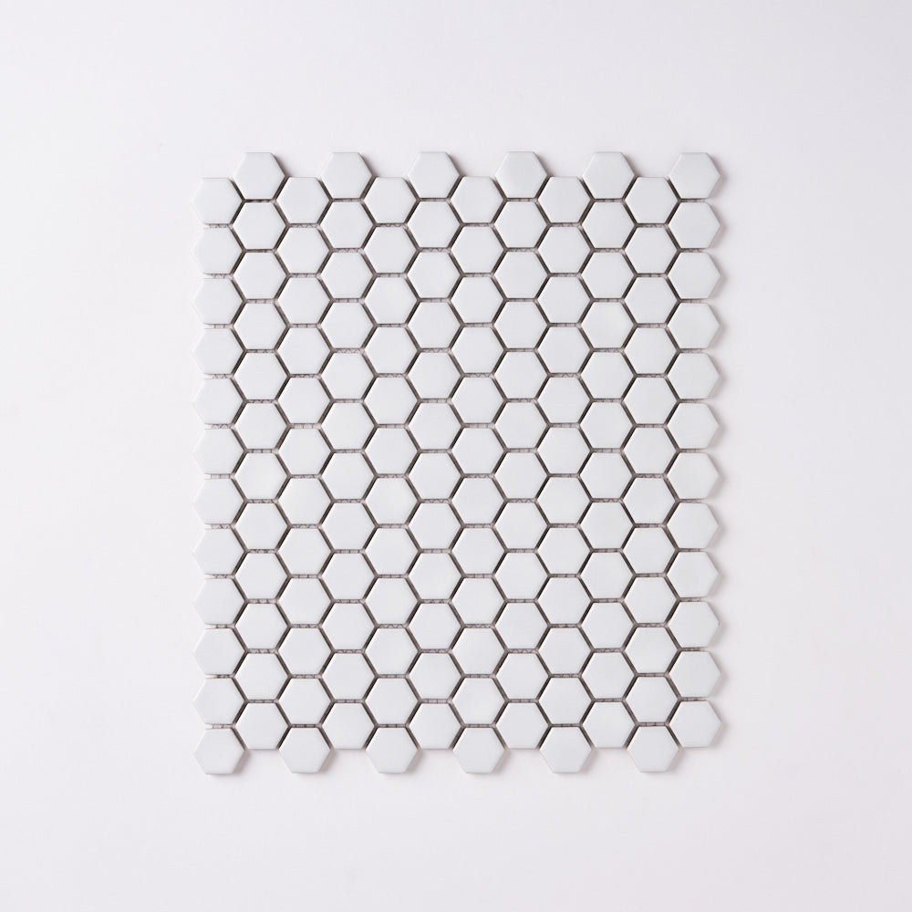 Simple White 1" Hexagon Ceramic Mosaic Matte Tilezz 