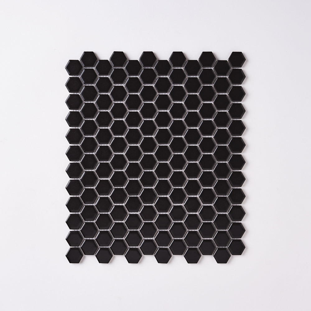 Simple Black 1" Hexagon Ceramic Mosaic Matte Tilezz 