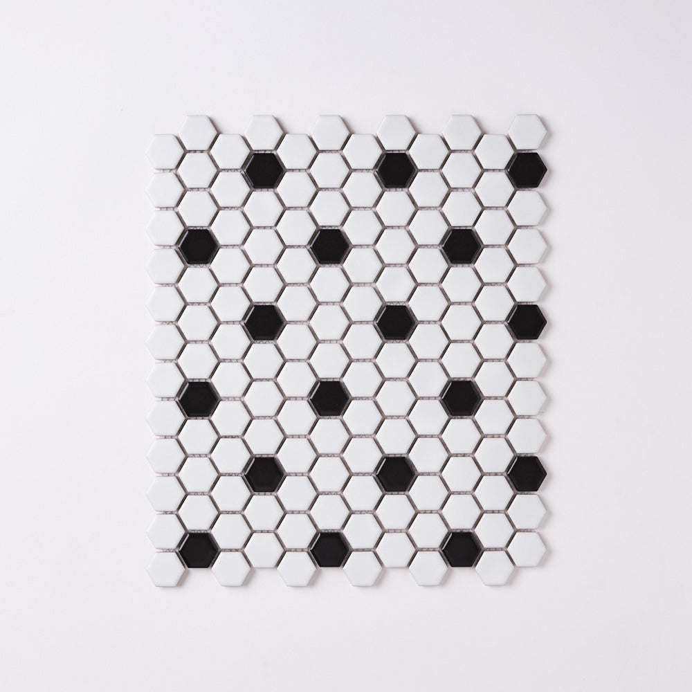 Simple White and Black Hexagon Ceramic Mosaic Matte Tilezz 