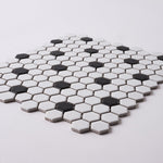 Load image into Gallery viewer, Simple White and Black Hexagon Ceramic Mosaic Matte Tilezz 
