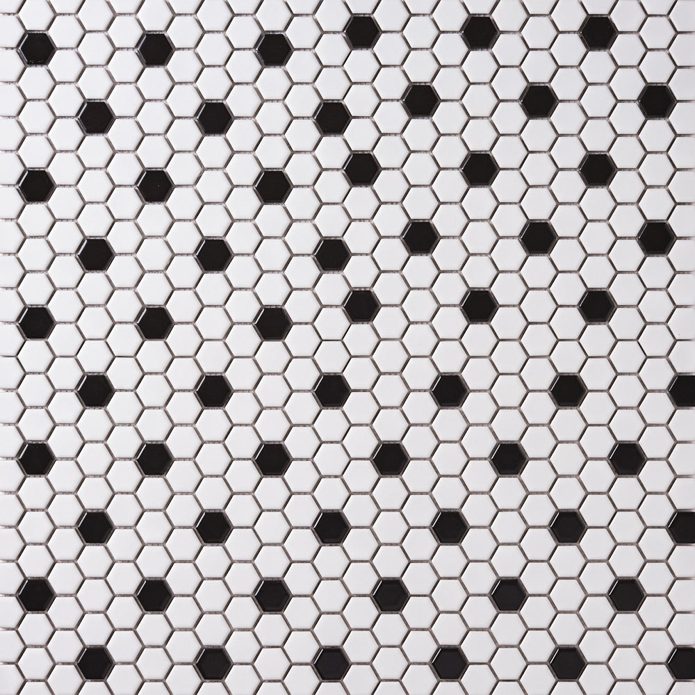 Simple White and Black Hexagon Ceramic Mosaic Matte Tilezz 