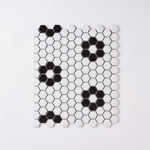 Simple Black and White Flower Hexagon Ceramic Mosaic Matte Tilezz 