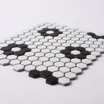 Load image into Gallery viewer, Simple Black and White Flower Hexagon Ceramic Mosaic Matte Tilezz 
