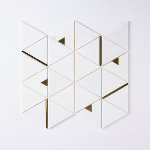 Glam Thassos White + Gold Brass Triangle Marble Mosaic Tilezz 