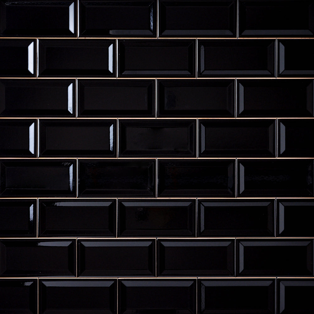 Timeless Jet Black Reversed Beveled 3x6 Ceramic Subway Tile Tilezz 