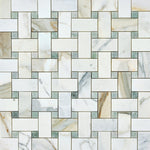 Load image into Gallery viewer, Calacatta Gold &amp; Green Large Basketweave Marble Mosaic Flooring Tilezz 
