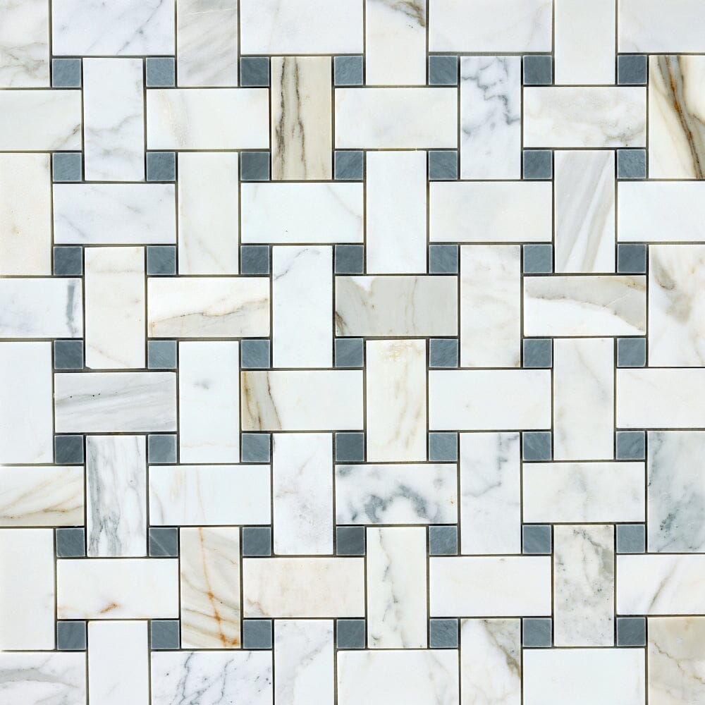 Calacatta Gold & Gray Large Basketweave Marble Mosaic Flooring Tilezz 