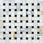 Load image into Gallery viewer, Calacatta Gold &amp; Black Large Basketweave Marble Mosaic Flooring Tilezz 
