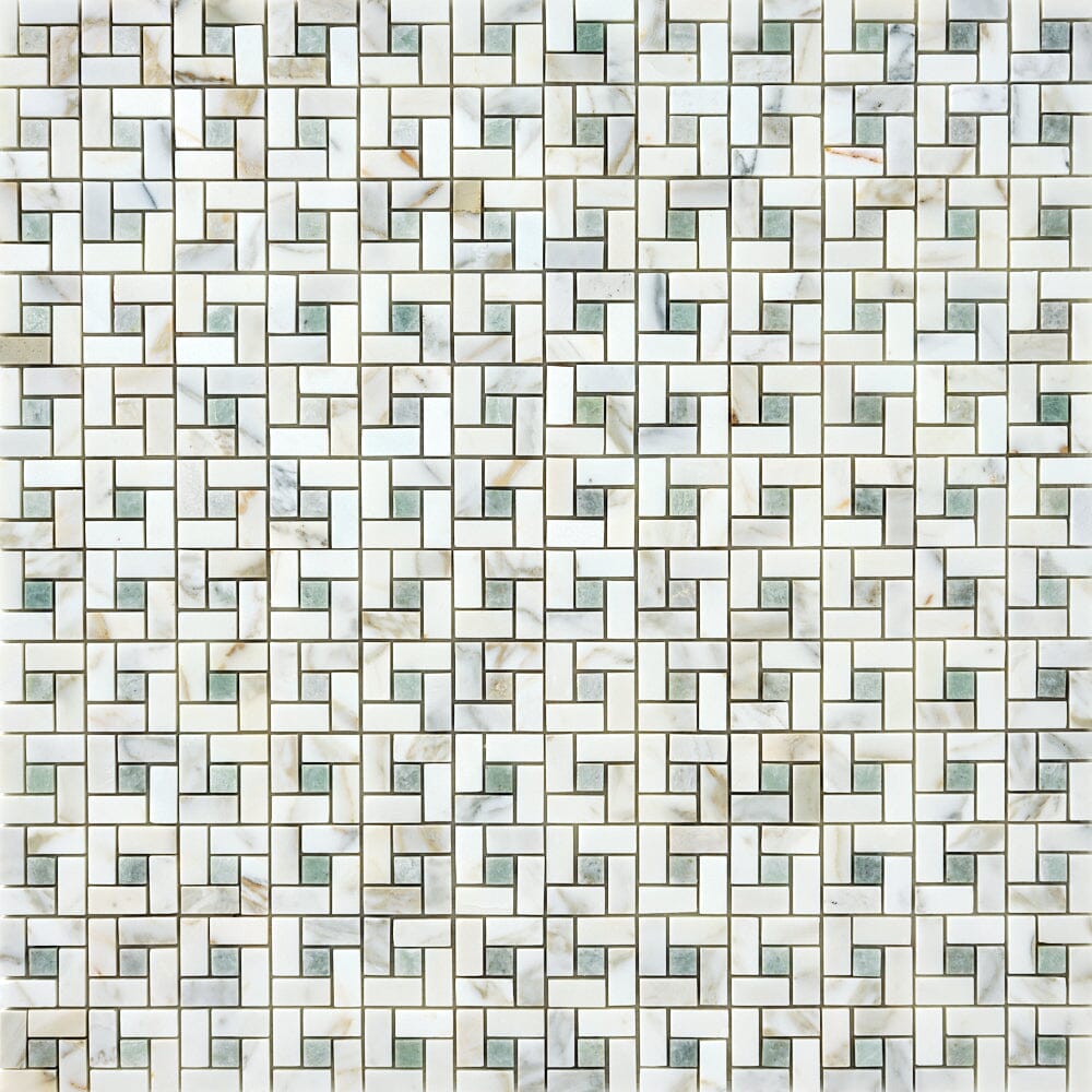 Calacatta Gold & Green Pinwheel Marble Mosaic Flooring Tilezz 