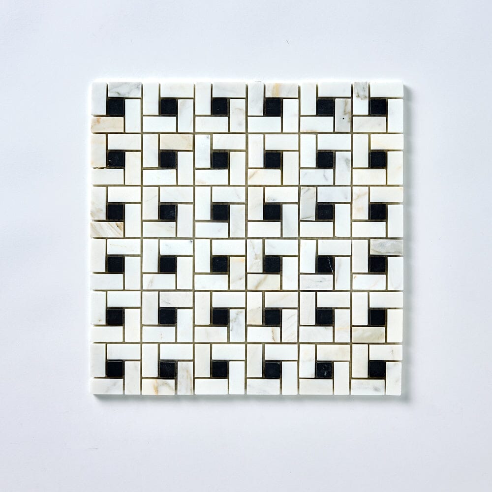 Calacatta Gold & Black Pinwheel Marble Mosaic Flooring Tilezz 