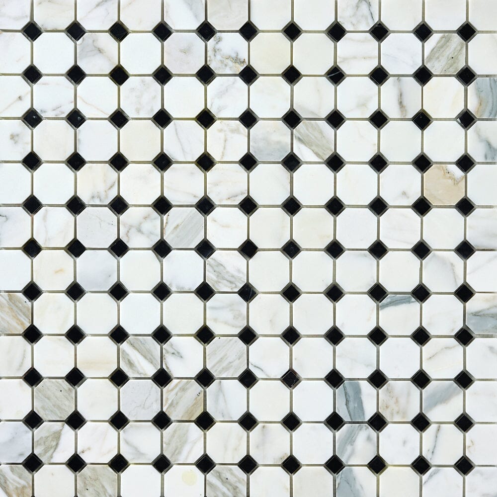 Calacatta Gold & Black Octagon Marble Mosaic Stone Tilezz 