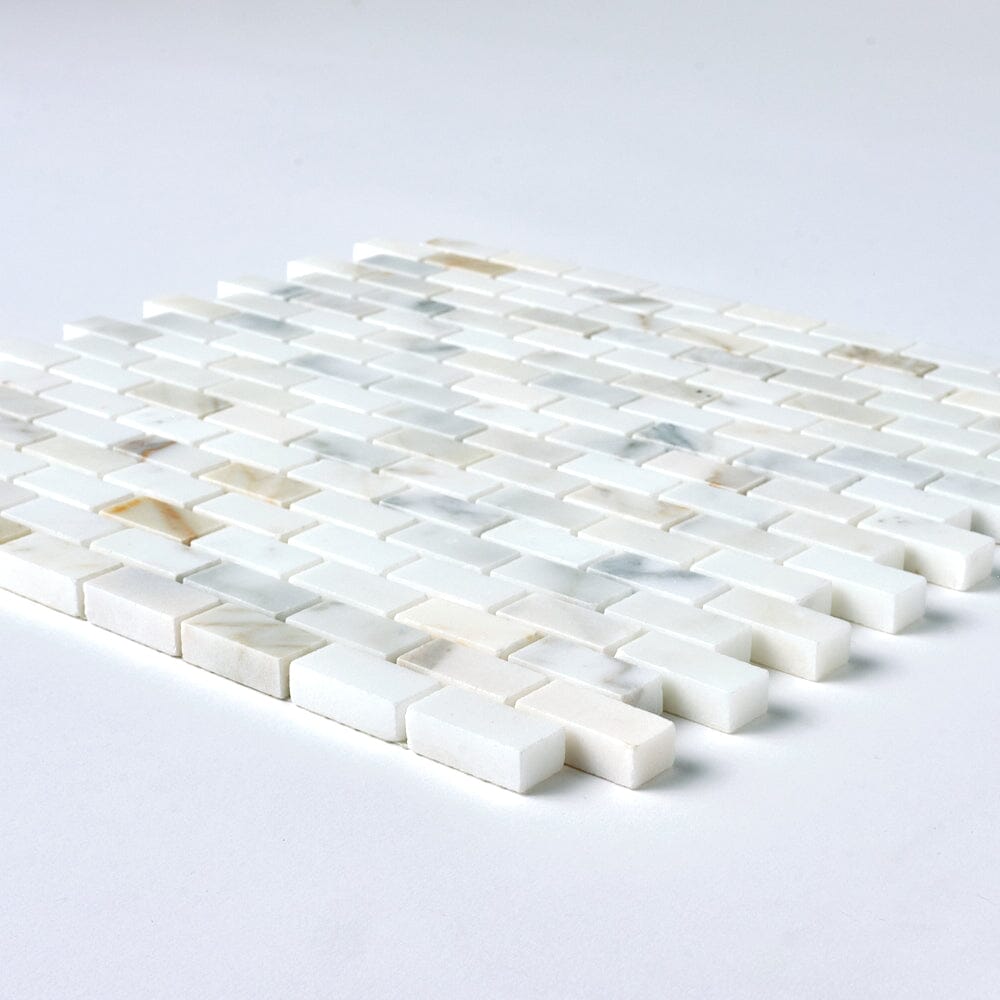 Calacatta Gold Baby Brick Marble Mosaic Flooring Tilezz 
