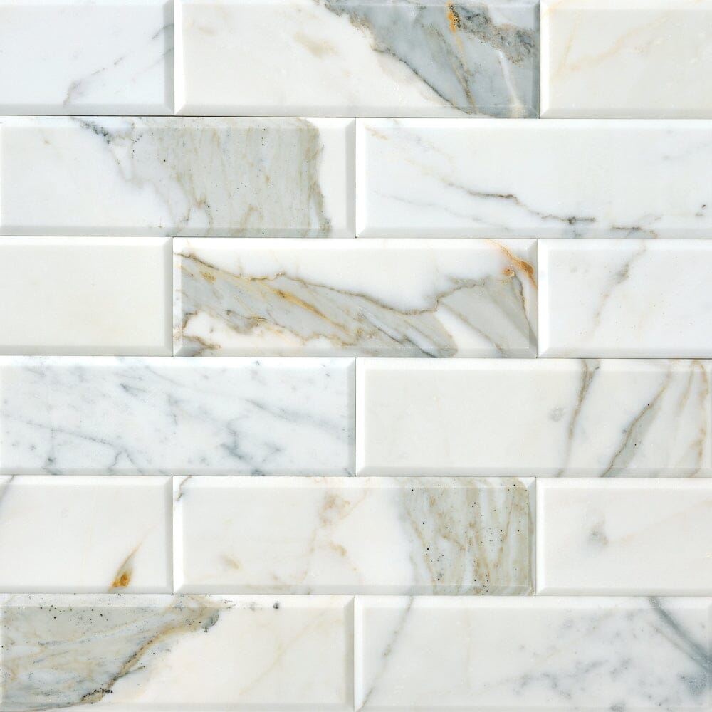 Calacatta Gold 4x12 Beveled Marble Tile Flooring Tilezz 