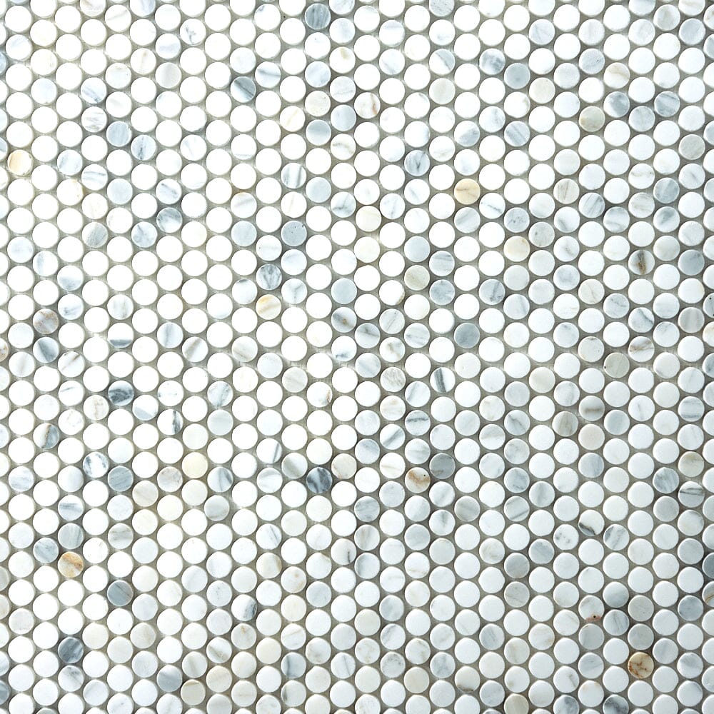 Calacatta Gold Penny Round Marble Mosaic Flooring Tilezz 