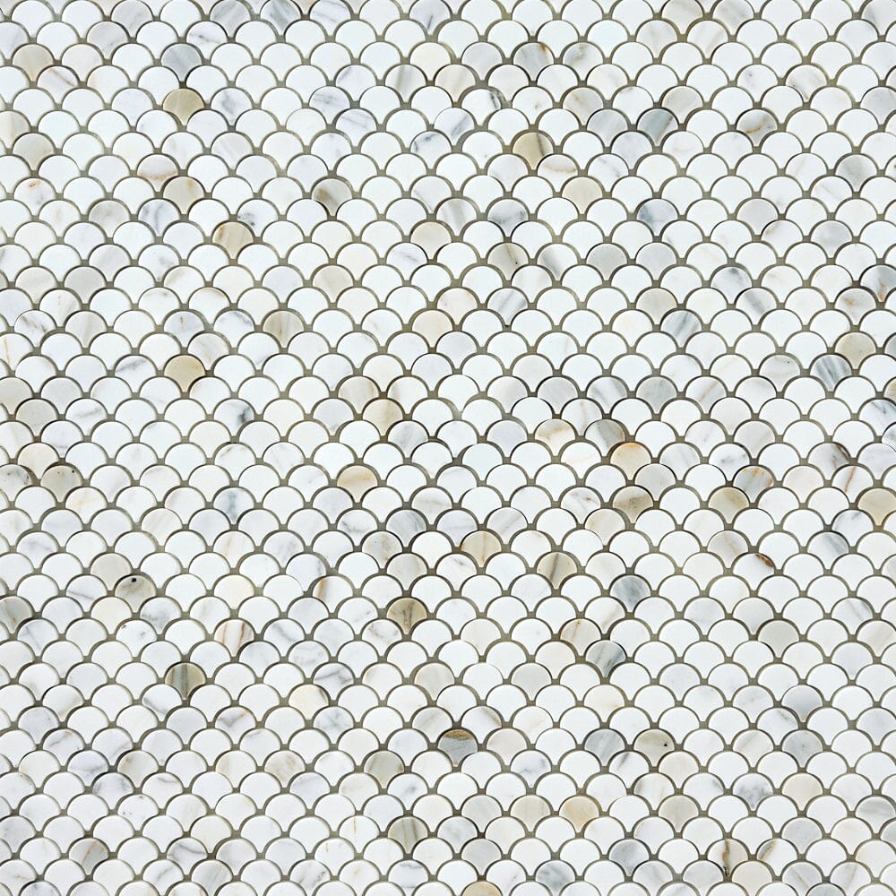 Calacatta Gold Fishscale Marble Mosaic Flooring Tilezz 