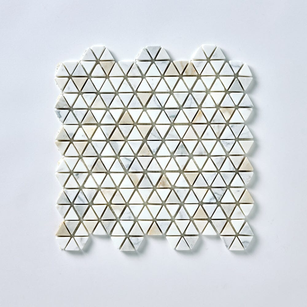 Calacatta Gold Triangular Hex Tumbled Marble Mosaic Flooring Tilezz 