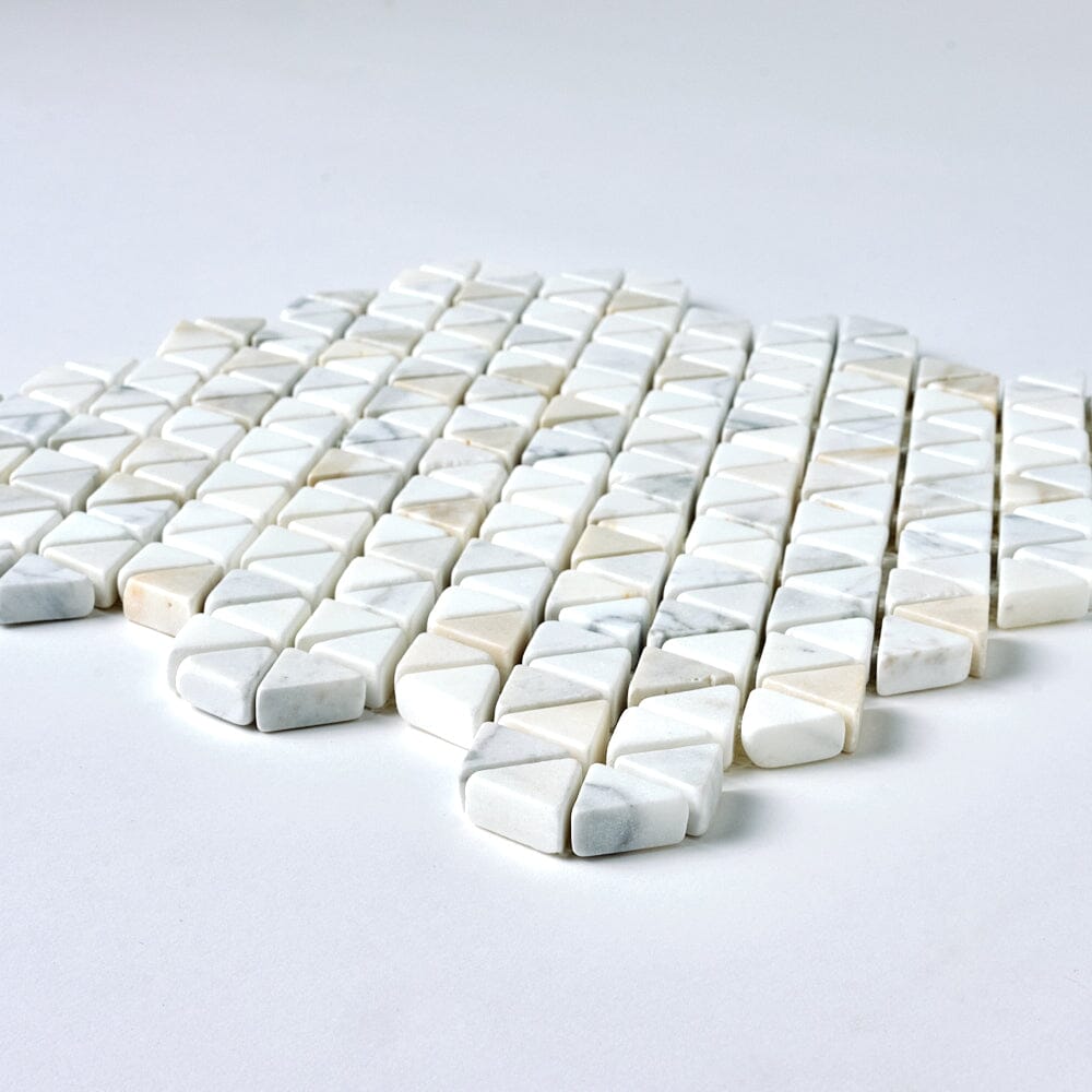 Calacatta Gold Triangular Hex Tumbled Marble Mosaic Flooring Tilezz 