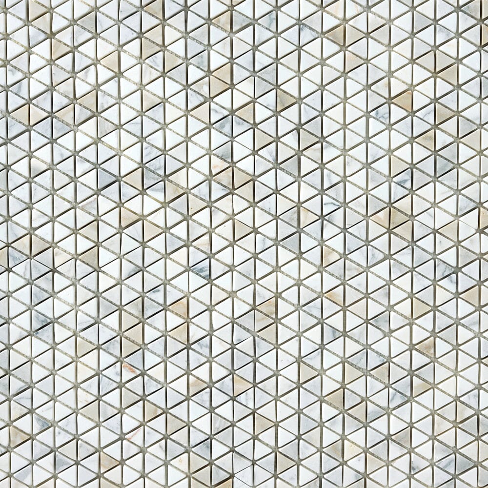 Calacatta Gold Triangular Hex Tumbled Marble Mosaic Flooring Tilezz 