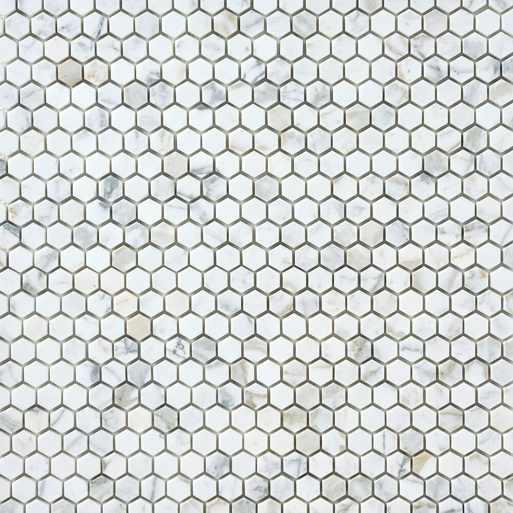 Calacatta Gold 1" Hexagon Marble Mosaic Flooring Tilezz 