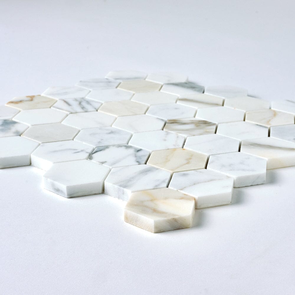 Calacatta Gold 2" Hexagon Marble Mosaic Flooring Tilezz 