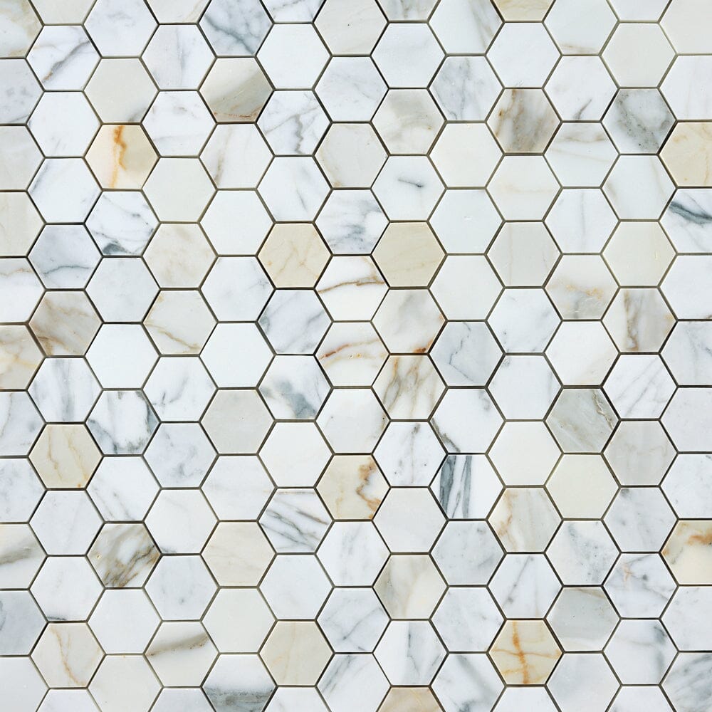 Calacatta Gold 2" Hexagon Marble Mosaic Flooring Tilezz 