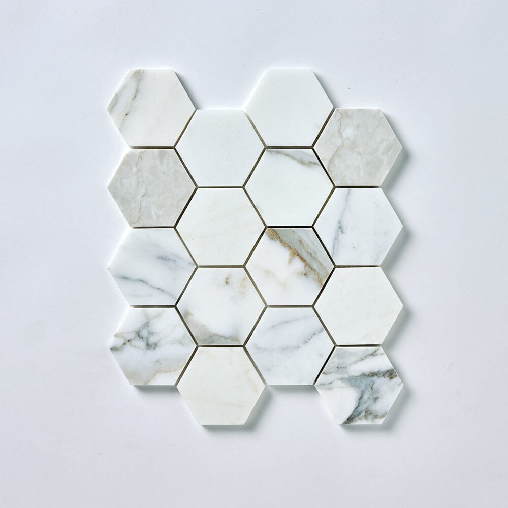Calacatta Gold 3" Hexagon Marble Mosaic Flooring Tilezz 
