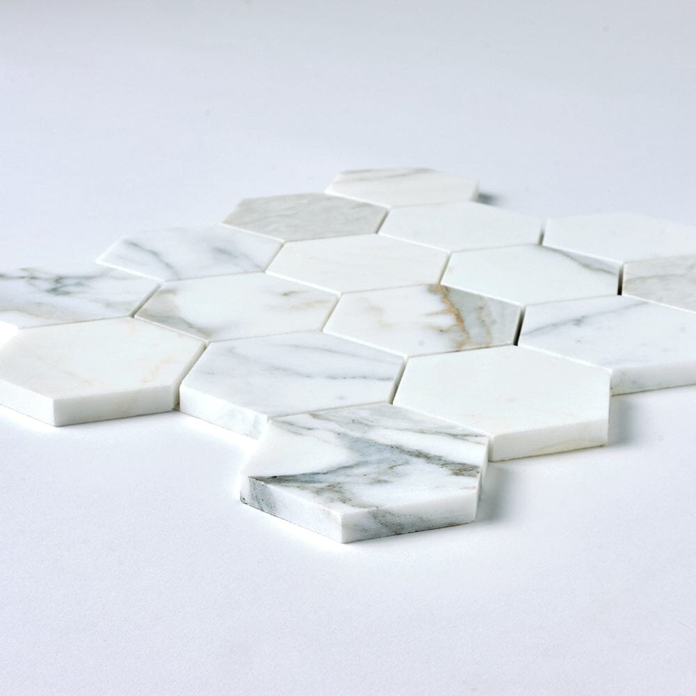 Calacatta Gold 3" Hexagon Marble Mosaic Flooring Tilezz 