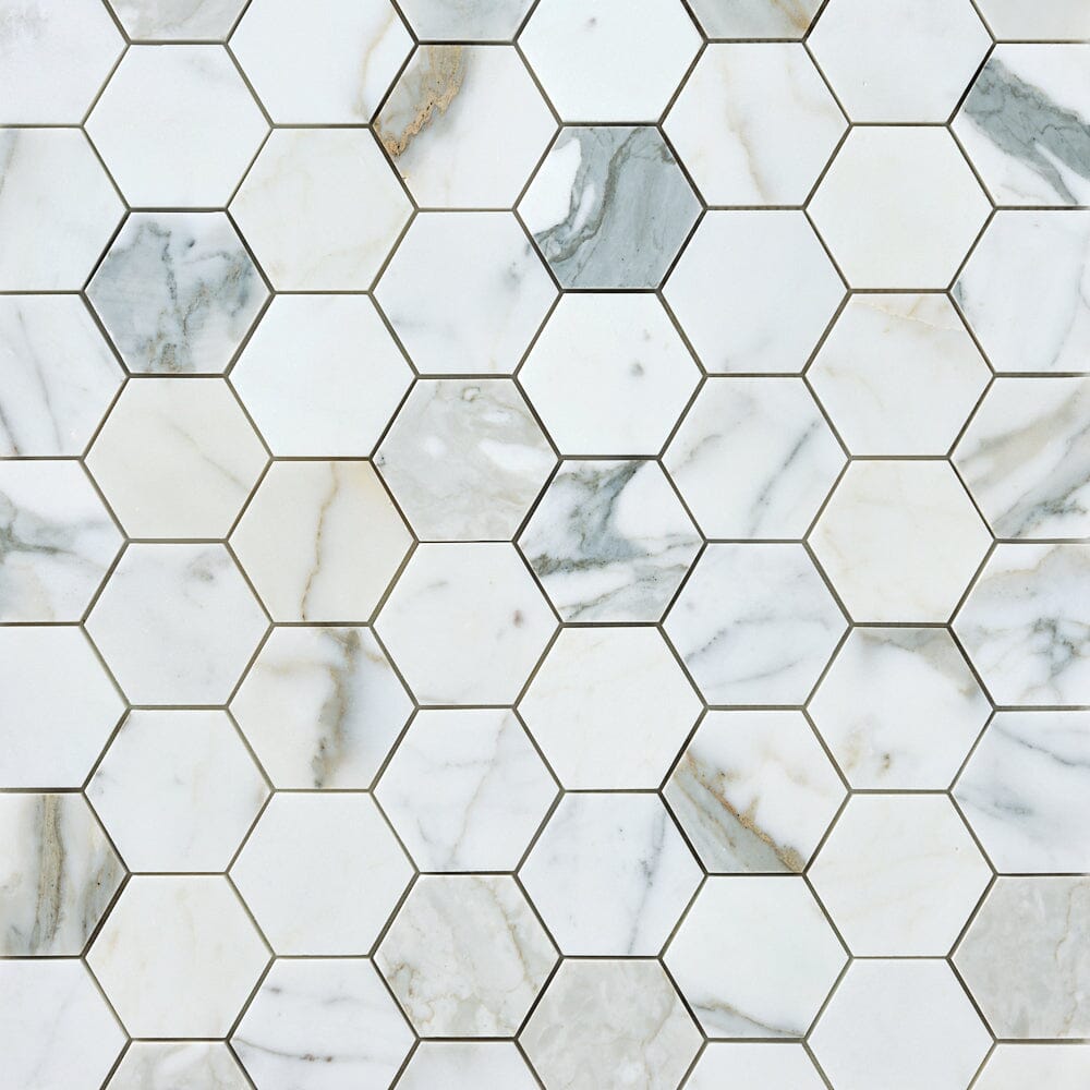 Calacatta Gold 3" Hexagon Marble Mosaic Flooring Tilezz 