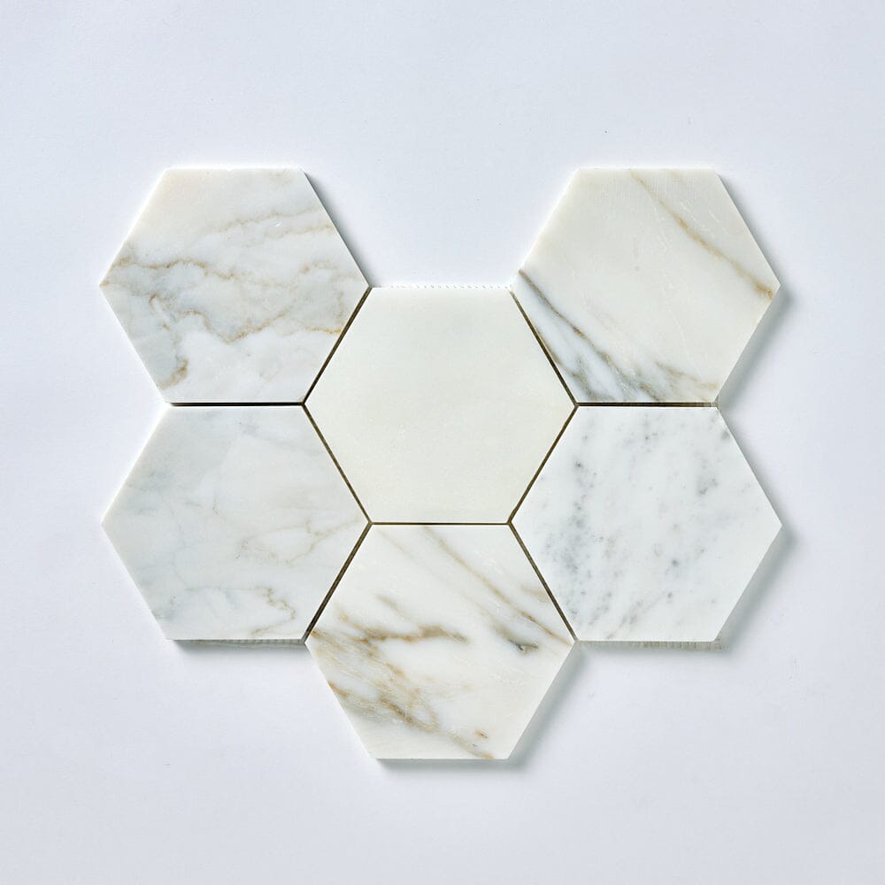 Calacatta Gold 5" Hexagon Marble Mosaic Tilezz 
