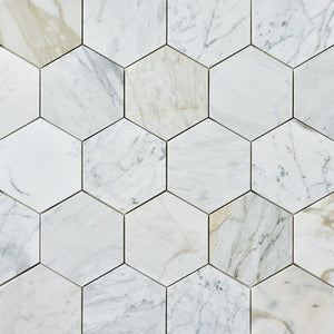 Calacatta Gold 6" Hexagon Marble Mosaic Tilezz 