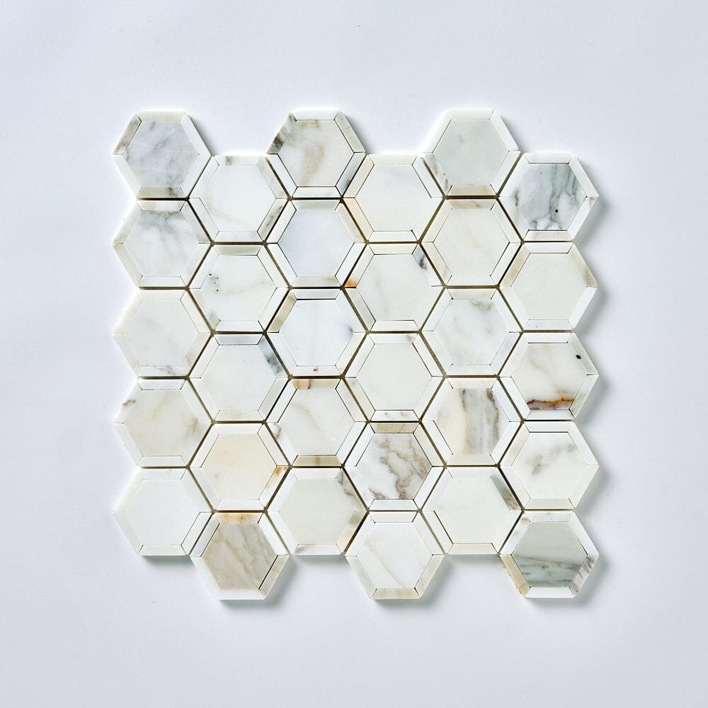 Calacatta Gold Framed Hexagon Marble Mosaic Flooring Tilezz 