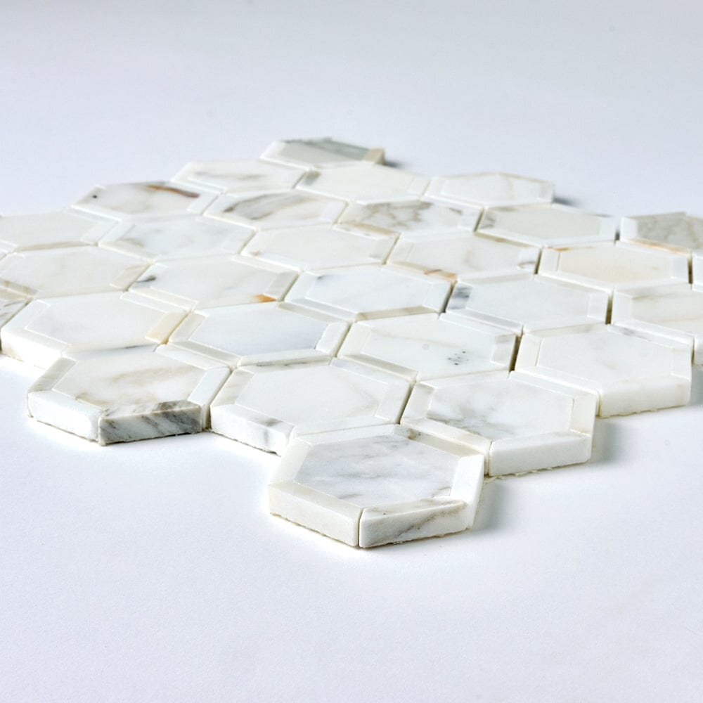 Calacatta Gold Framed Hexagon Marble Mosaic Flooring Tilezz 