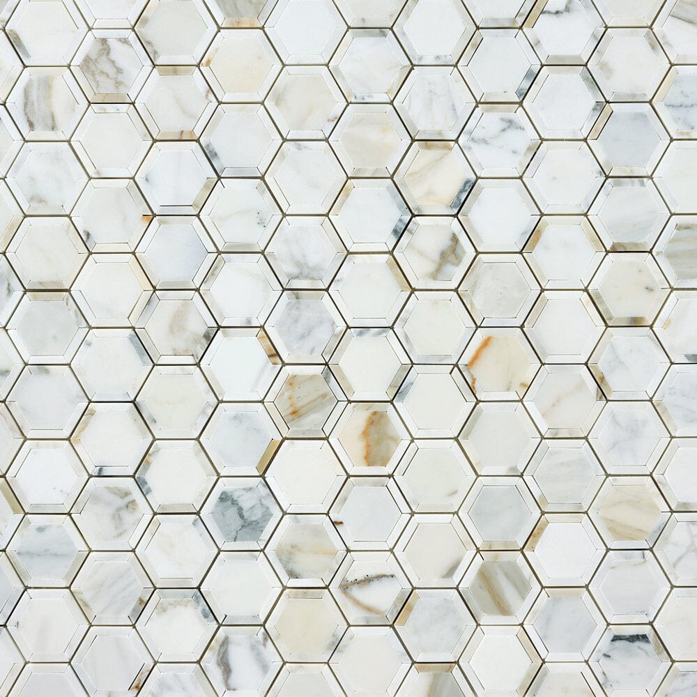 Calacatta Gold Framed Hexagon Marble Mosaic Flooring Tilezz 
