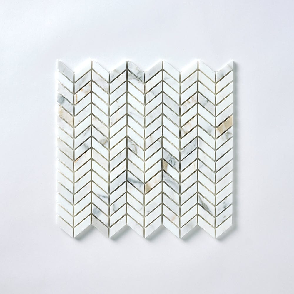 Calacatta Gold Baby Chevron Marble Mosaic Tile Flooring Tilezz 