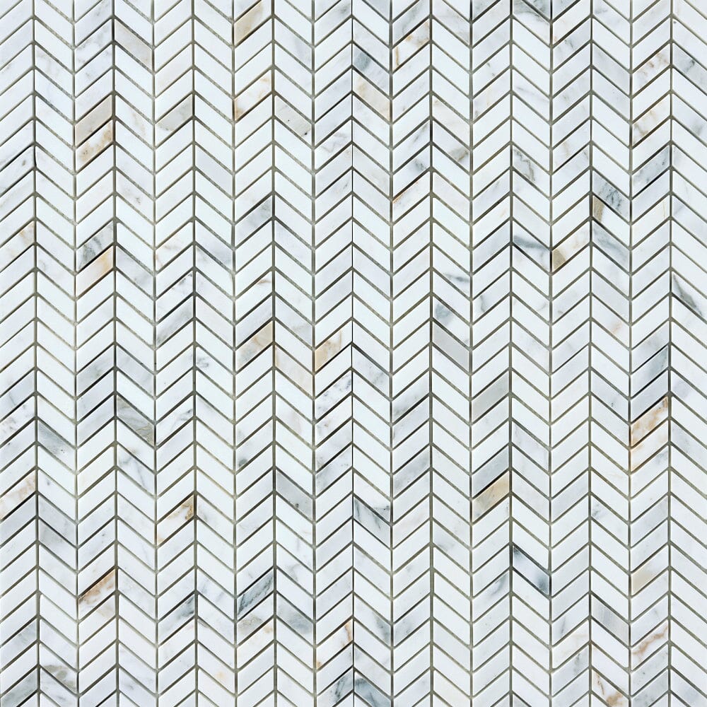 Calacatta Gold Baby Chevron Marble Mosaic Tile Flooring Tilezz 