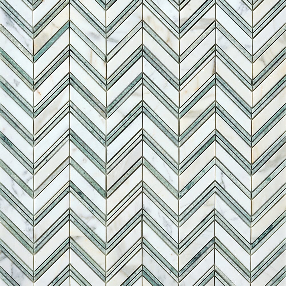 Calacatta Gold & Green Grand Chevron Marble Mosaic Flooring Tilezz 