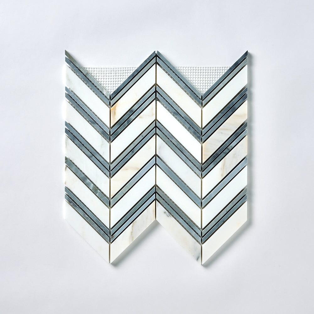 Calacatta Gold & Gray Grand Chevron Marble Mosaic Flooring Tilezz 