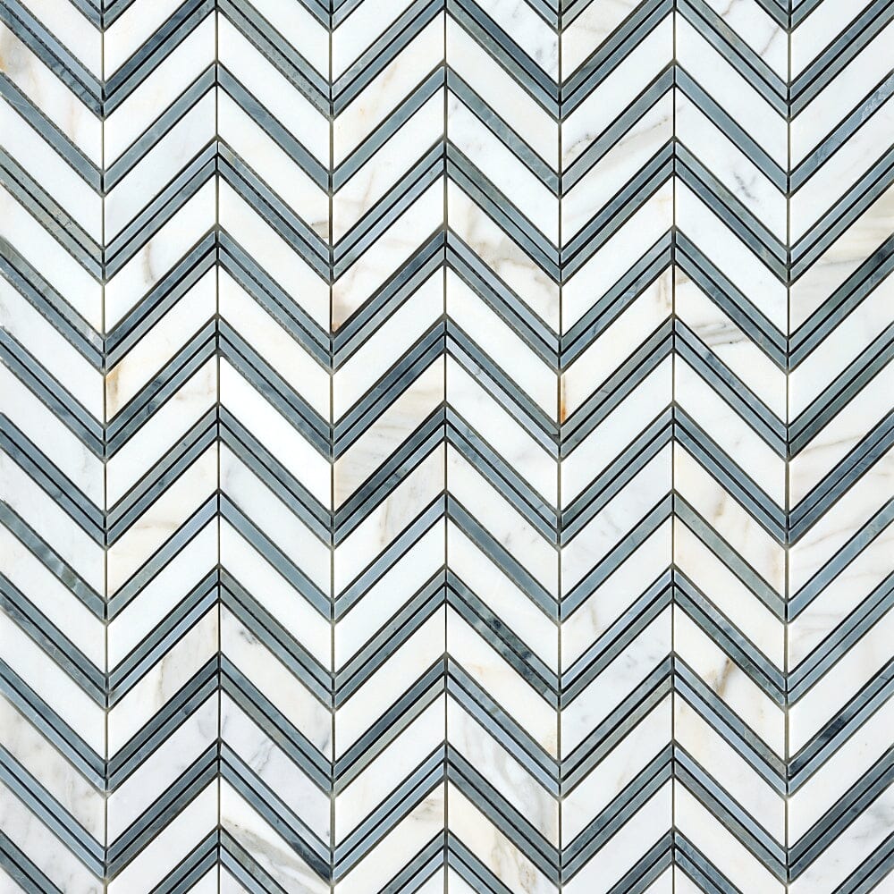 Calacatta Gold & Gray Grand Chevron Marble Mosaic Flooring Tilezz 