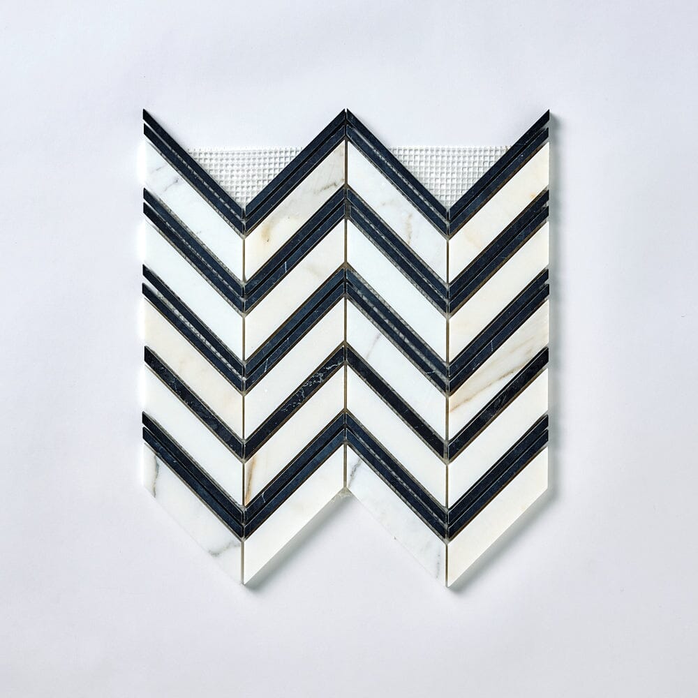 Calacatta Gold & Black Grand Chevron Marble Mosaic Flooring Tilezz 
