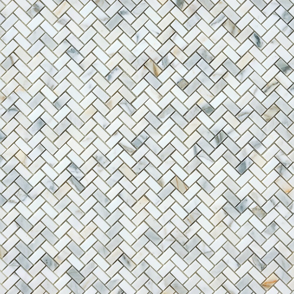 Calacatta Gold Baby Herringbone Marble Mosaic Flooring Tilezz 