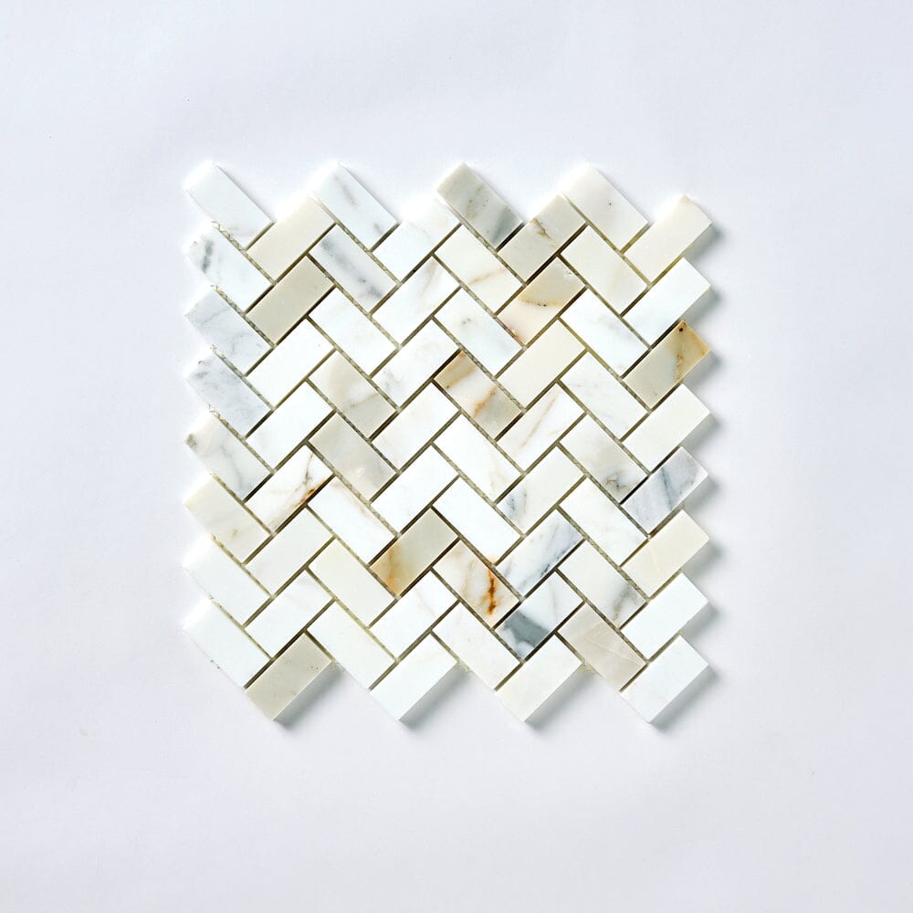 Calacatta Gold 1x2 Herringbone Marble Mosaic Flooring Tilezz 