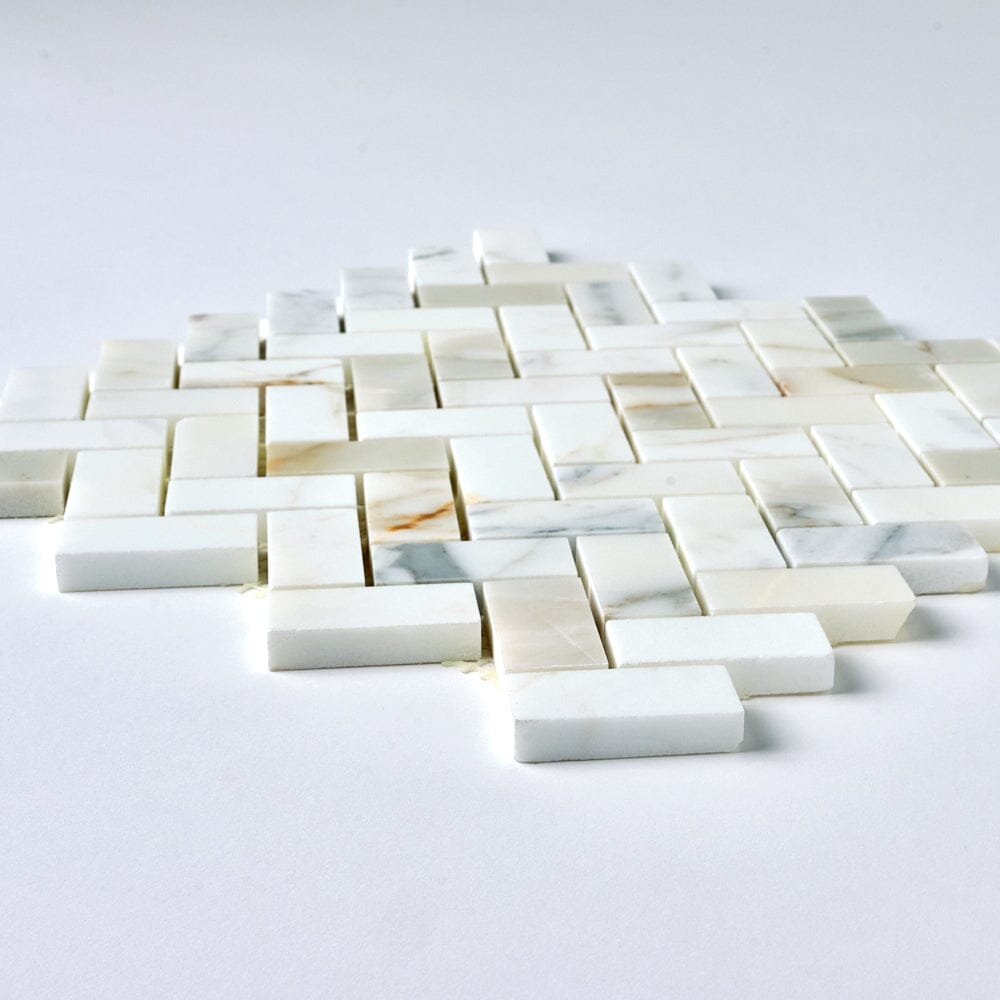 Calacatta Gold 1x2 Herringbone Marble Mosaic Flooring Tilezz 