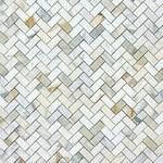 Load image into Gallery viewer, Calacatta Gold 1x2 Herringbone Marble Mosaic Flooring Tilezz 
