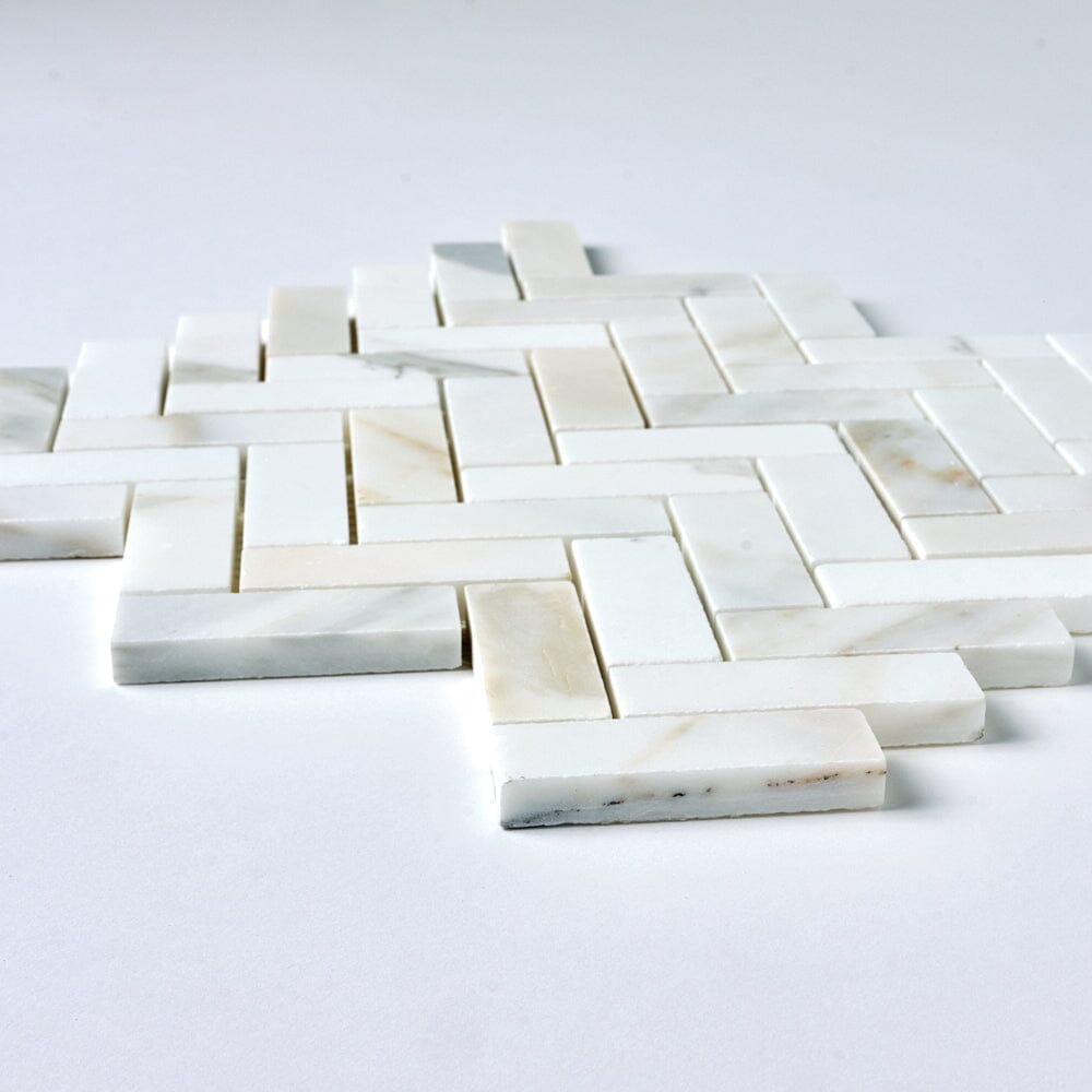 Calacatta Gold 1x3 Herringbone Marble Mosaic Flooring Tilezz 