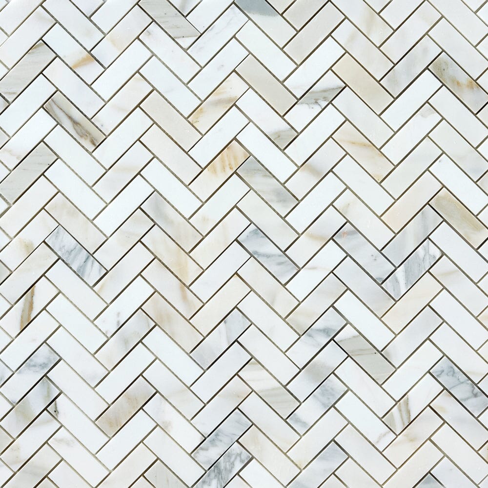 Calacatta Gold 1x3 Herringbone Marble Mosaic Flooring Tilezz 